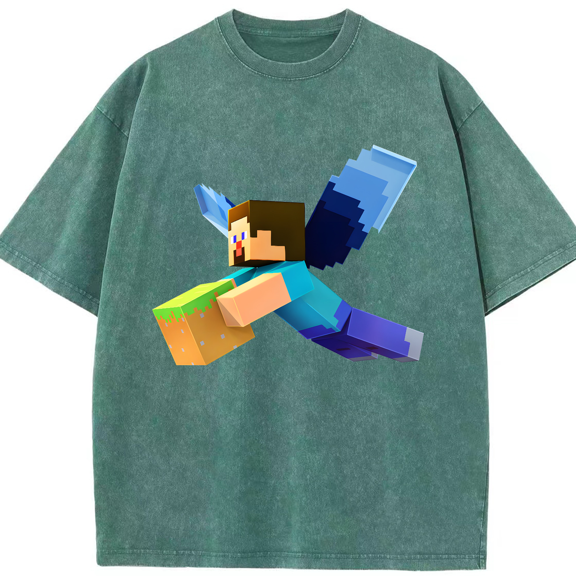（画像用） マインクラフト ブロックの世界 Minecraft MC Block world 綿100% ヴィンテージ風 半袖Tシャツ（フロントプリント）